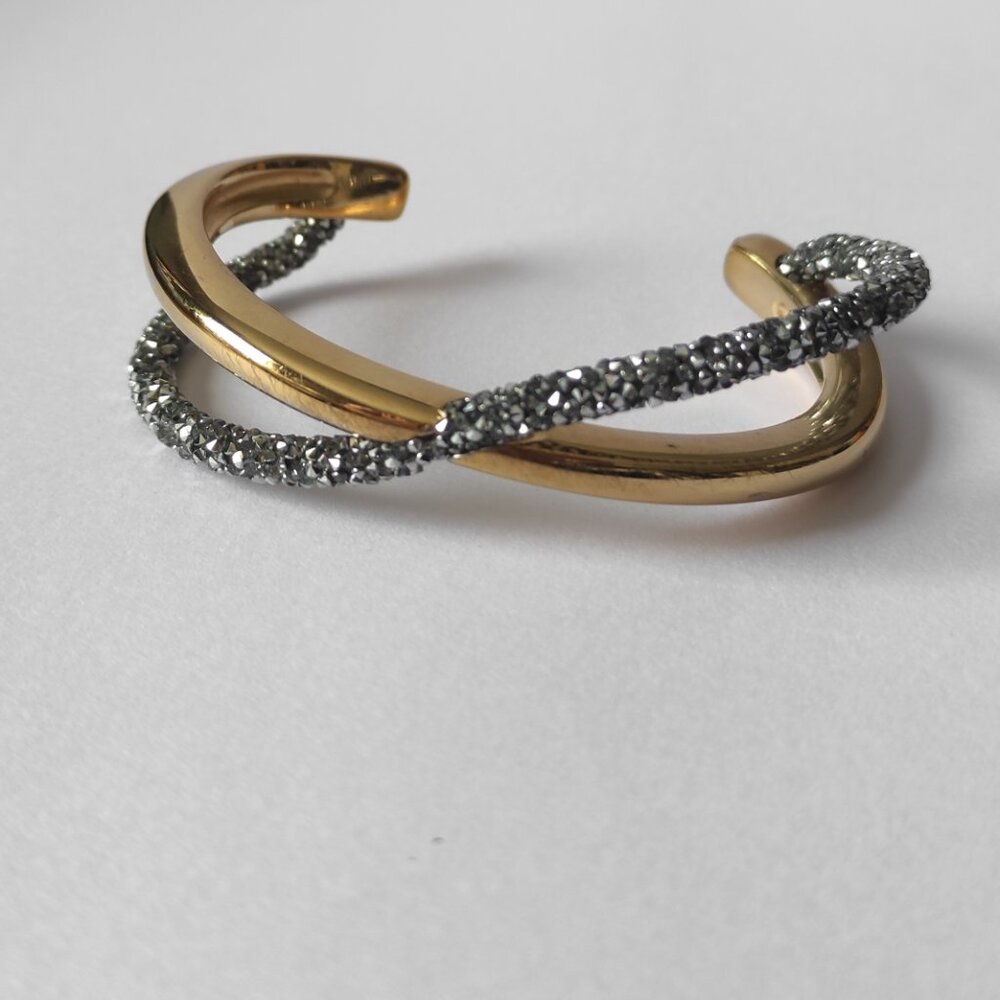 Swarovski Crystaldust Cross Cuff, Gray, Gold-tone plated